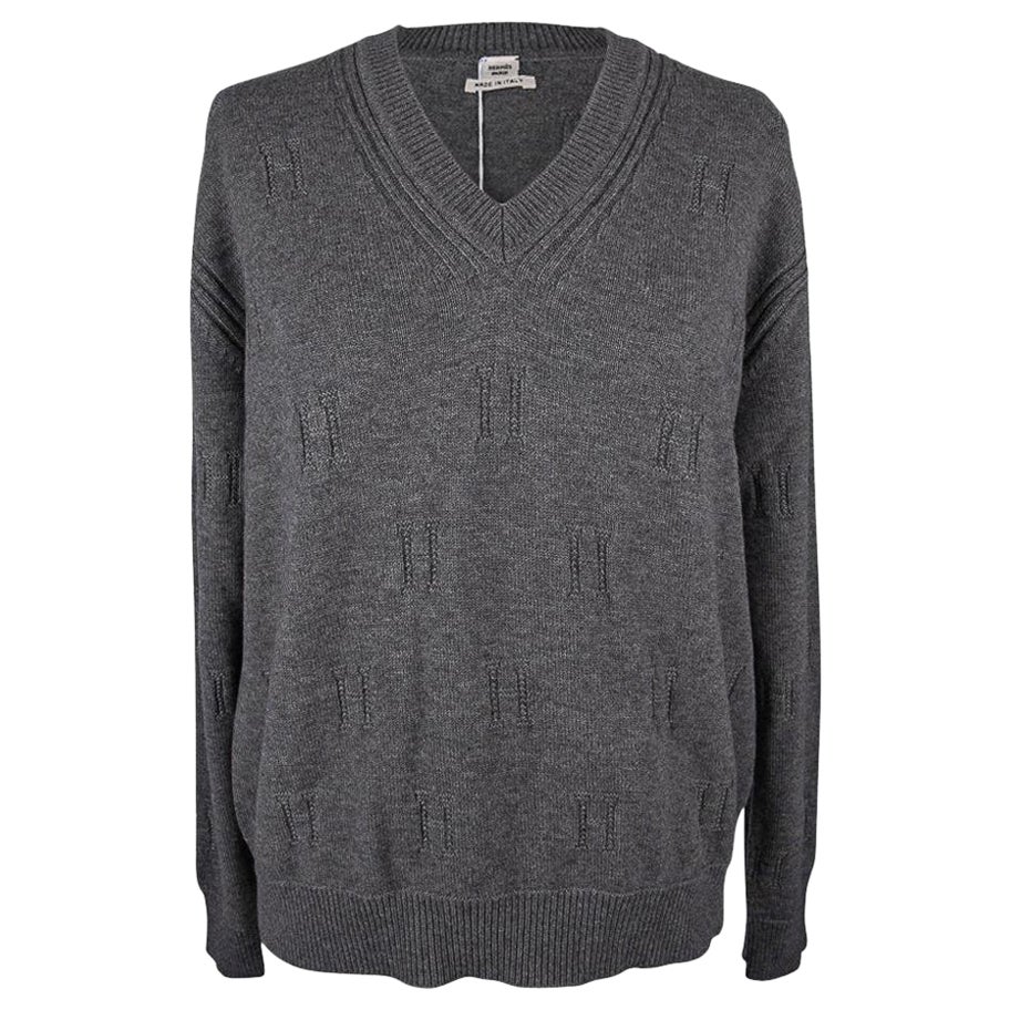 Hermes Maglione Voyage con ampio scollo a V Gris Antracite 40 / 6
