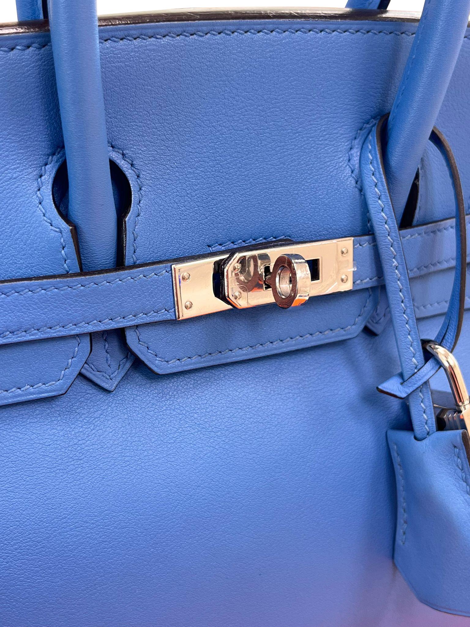 Hermes Swift Birkin 25 Bleu Paradis Calfskin Leather Palladium Hardware Handbag For Sale 6