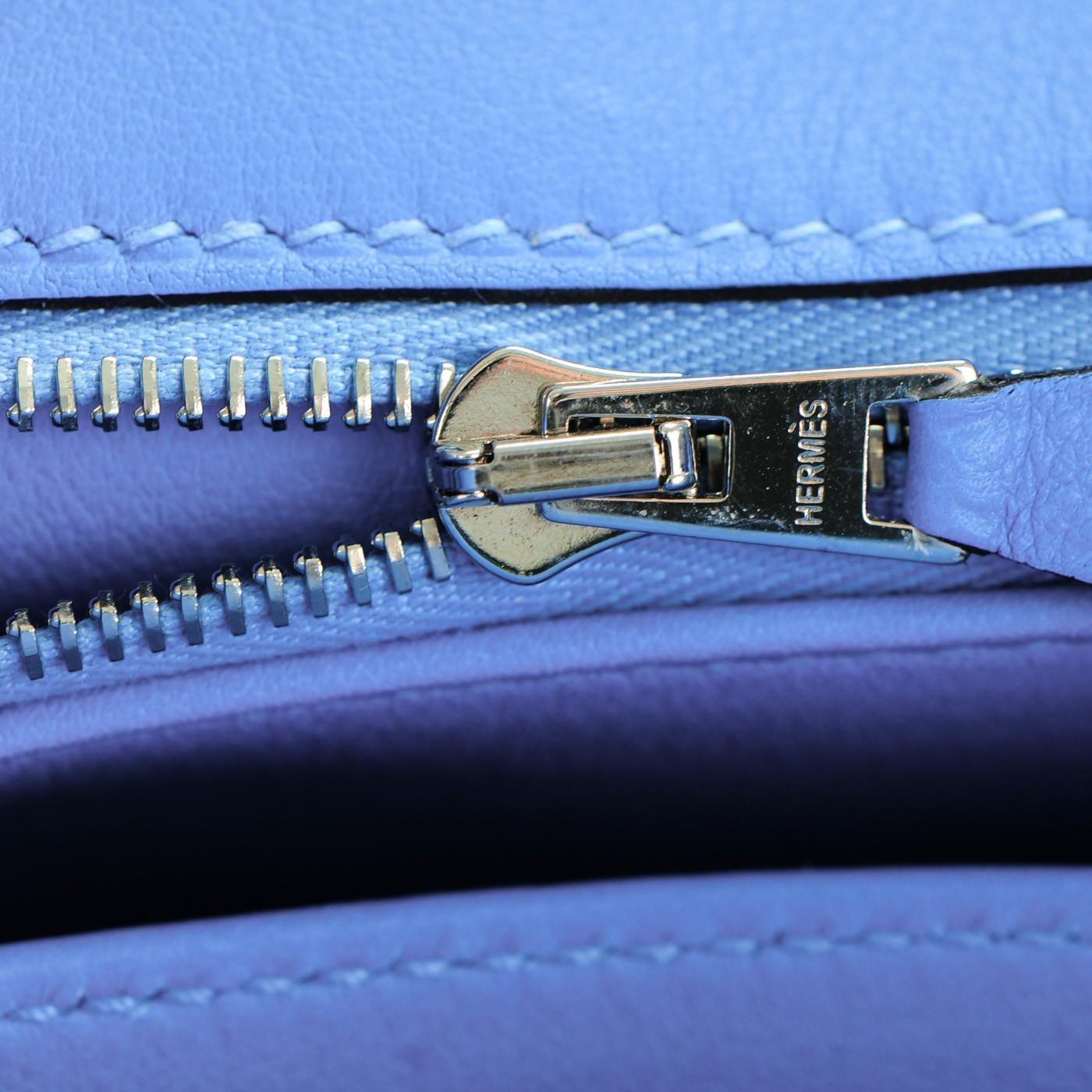 Hermes Swift Birkin 25 Bleu Paradis Calfskin Leather Palladium Hardware Handbag For Sale 1