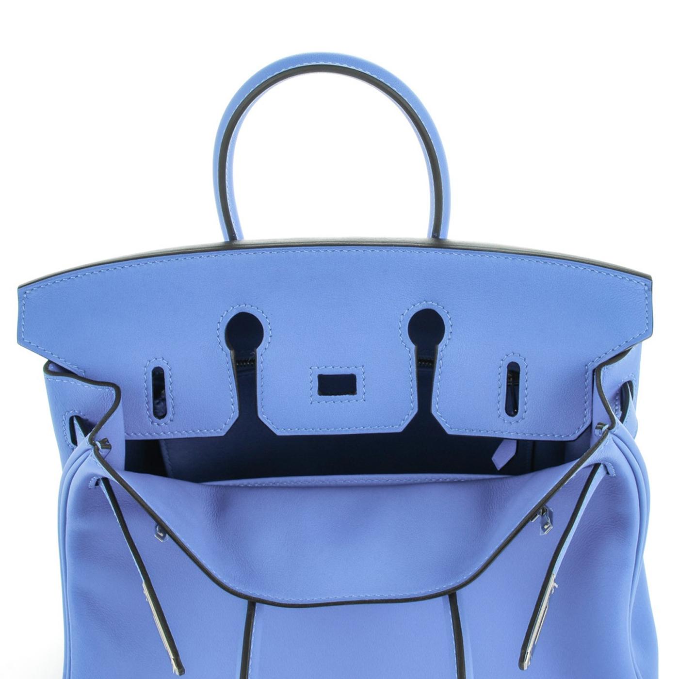 Blue Hermes Swift Birkin 25 Bleu Paradis Calfskin Leather Palladium Hardware Handbag For Sale
