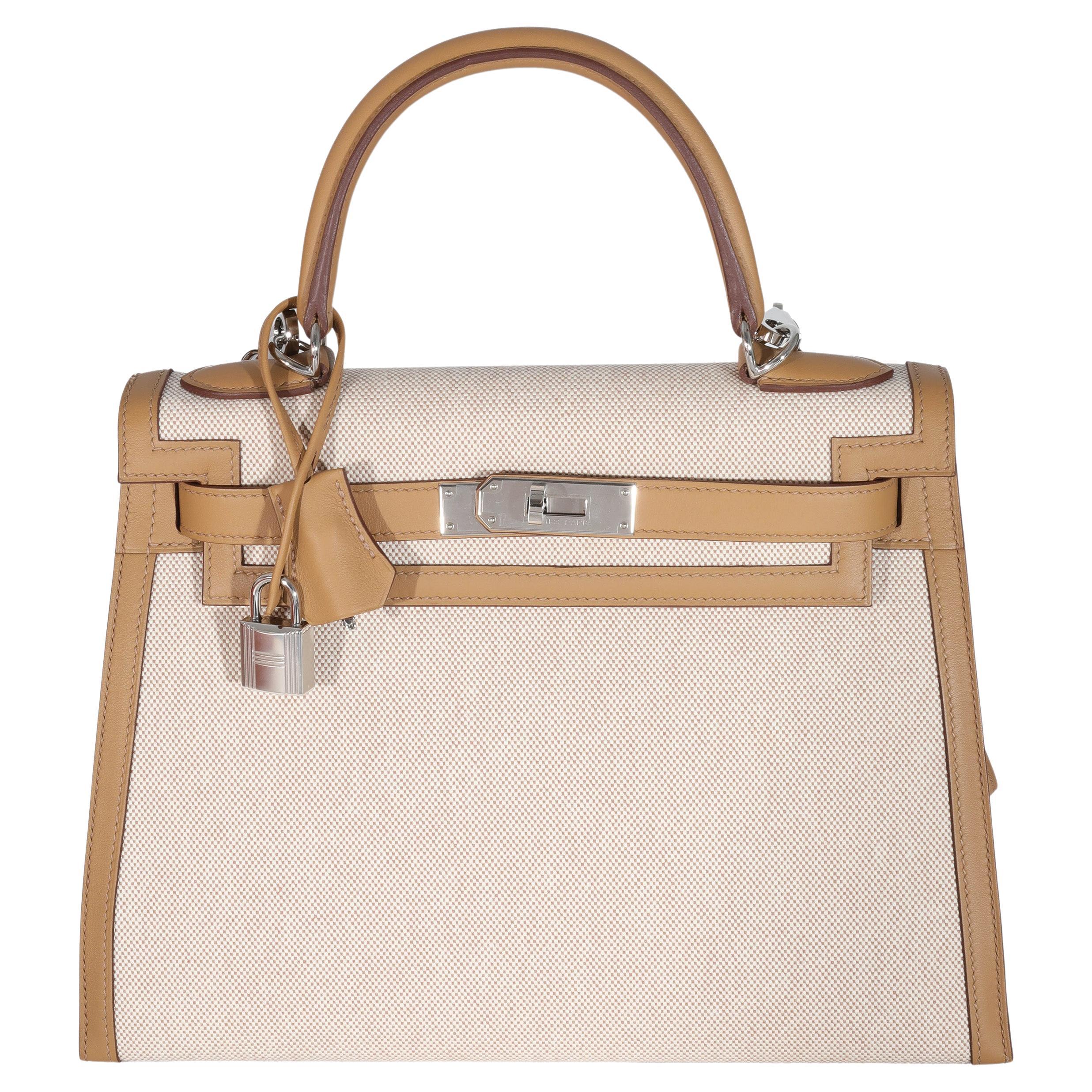 Hermes Beige Canvas and Ebene Clemence Leather Palladium Hardware HAC  Birkin 50 at 1stDibs