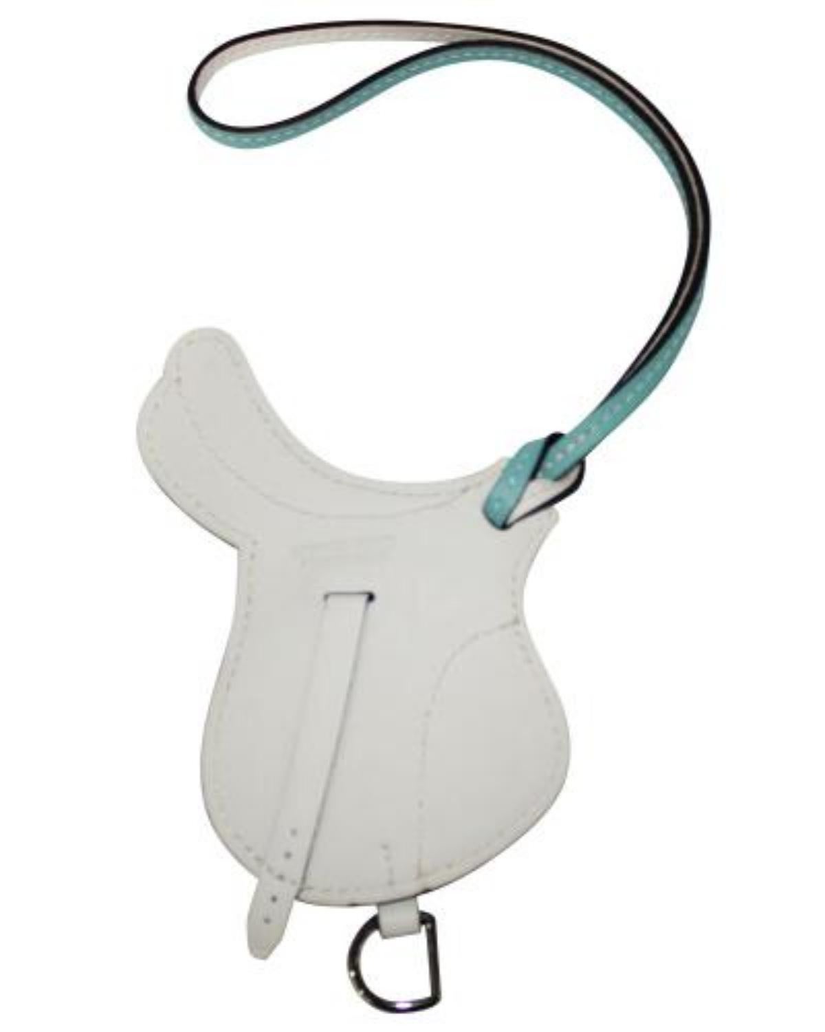 Hermes Swift Leather Bleu Atoll/Blanc Paddock Selle Charm

Saddle charm in Swift calfskin with palladium plated buckle

Dimensions: L 7.5 x H 11 x D 0.3 cm

Made in France. Excellent condition- no signs of usage. 
Comes with original box. 
Color: