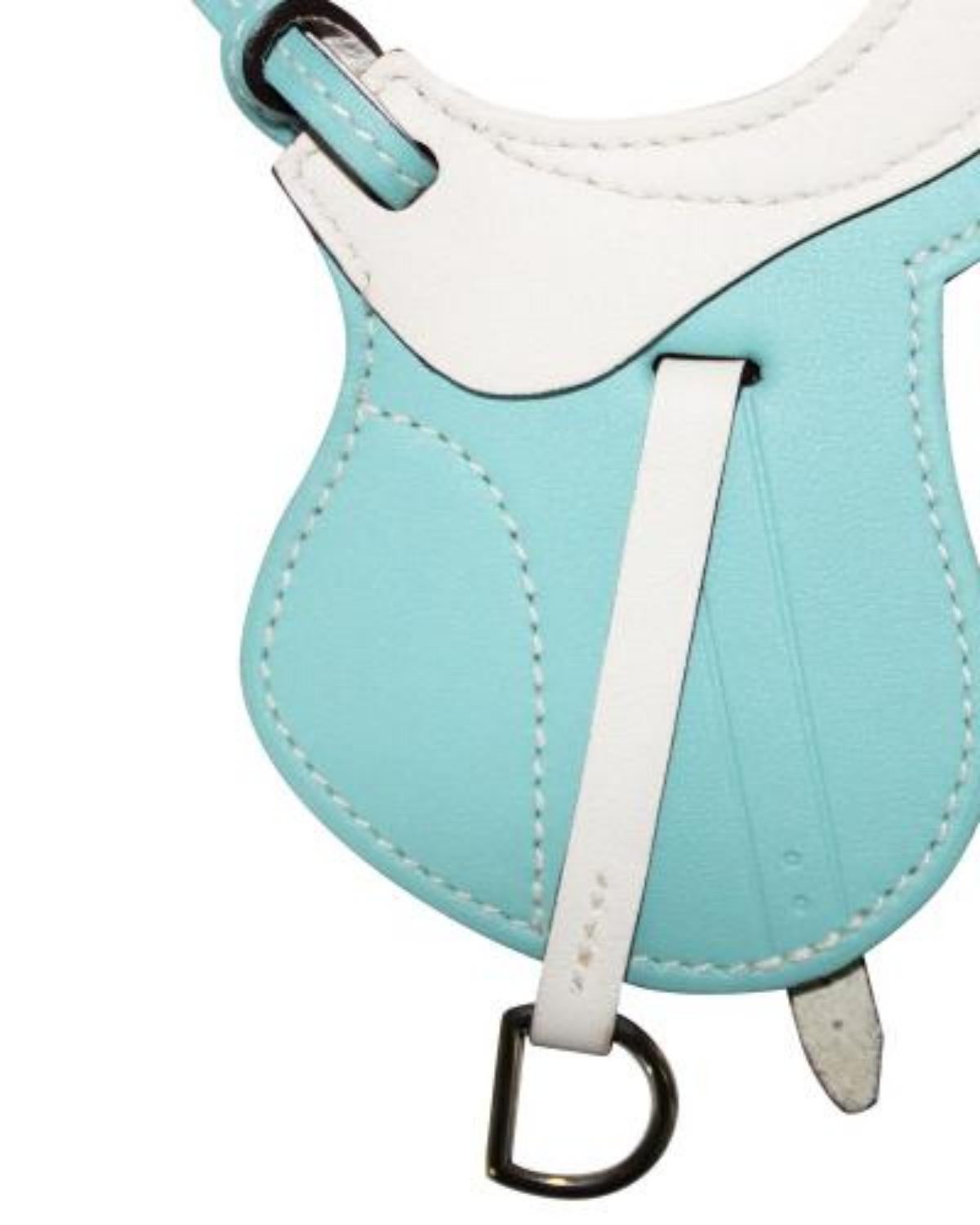 Blue Hermes Swift Leather Bleu Atoll/Blanc Paddock Selle Charm For Sale