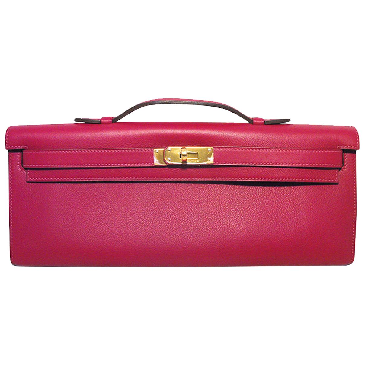 Hermes Swift Leather Rose Fuchsia Pink Kelly Cut Clutch Handbag 