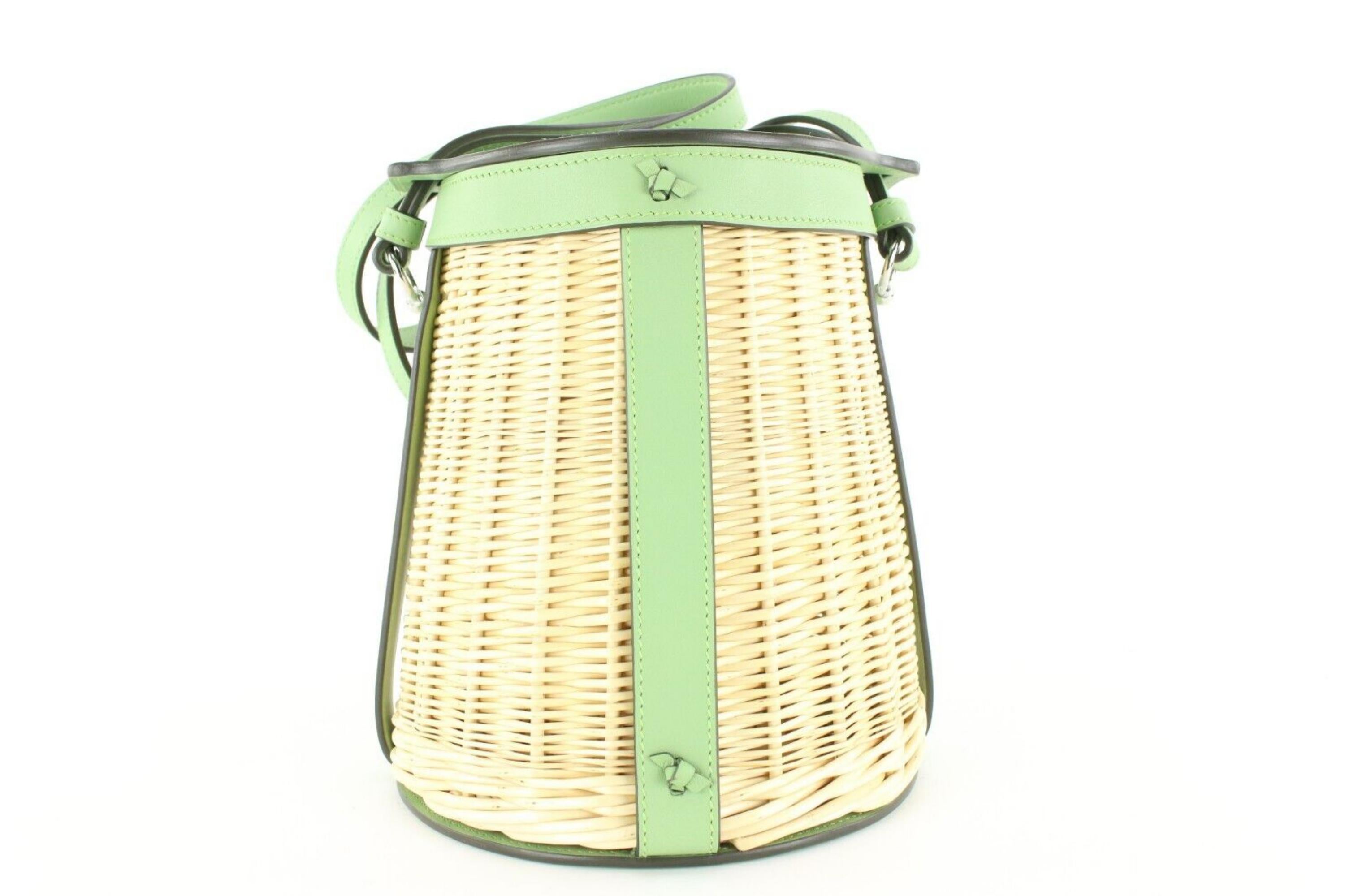 Hermes Swift Wicker Sac Farming Picnic Bag Naturel Vert Criquet 1H1118 In New Condition In Dix hills, NY