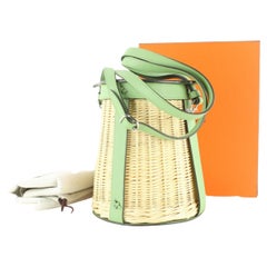 Hermès Swift Wicker Sac Bauern-Picknick-Tasche Naturel Vert Criquet 1H1118