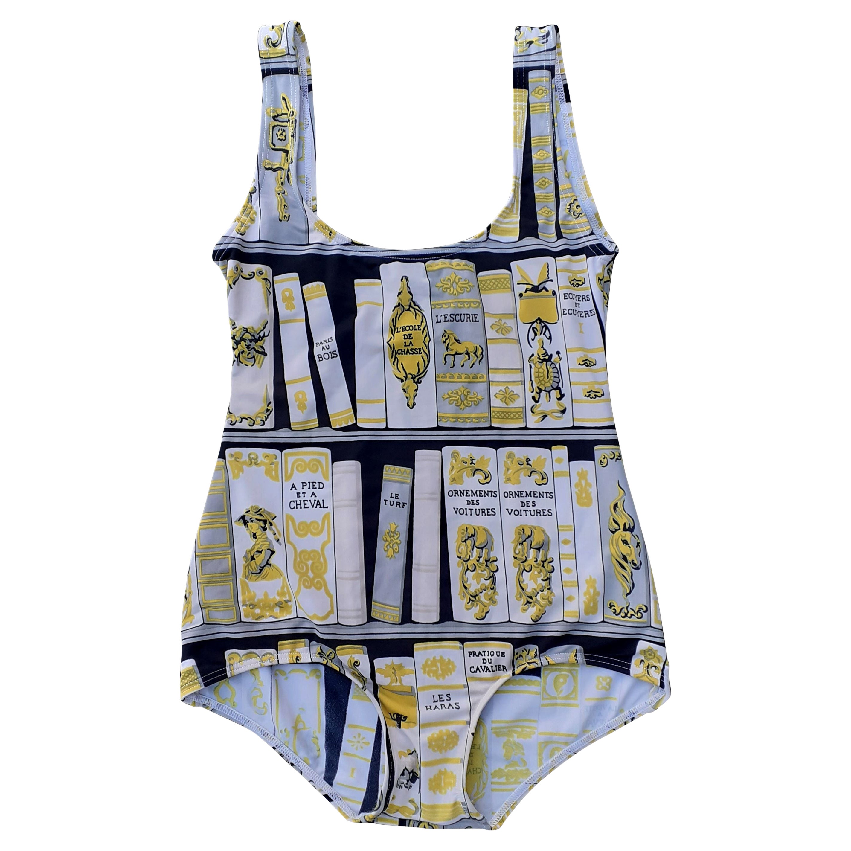 Hermès Swimsuit One piece Swimwear Bibliothèque Bookshelf Print Size M en vente