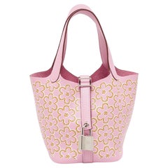 Hermes Sylvestre/Cuivre/Blanc Swift Leder Lucky Daisy Picotin Lock Micro Tasche