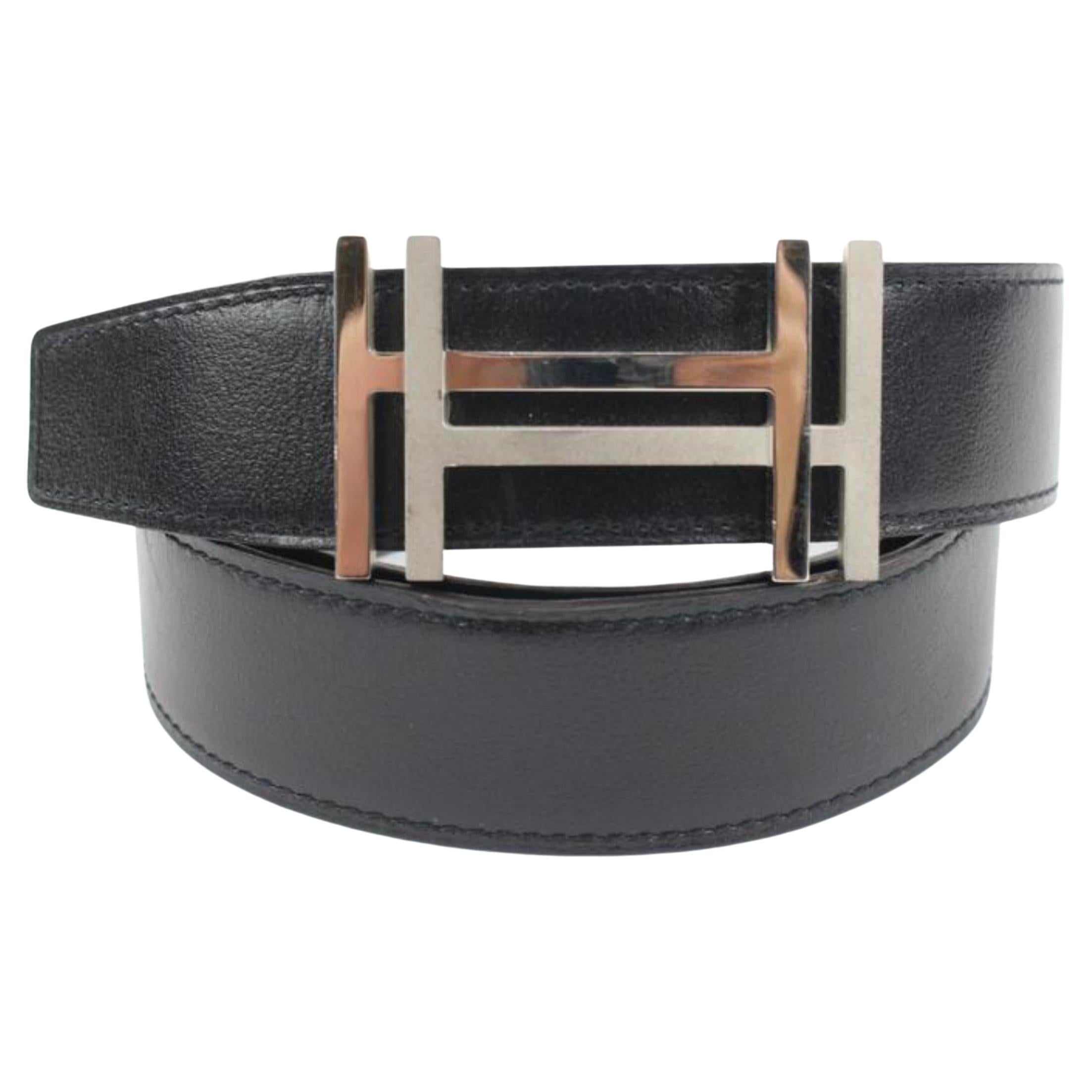 Hermes H Au Carre Belt Buckle and Reversible Leather Strap Silver Blue ...
