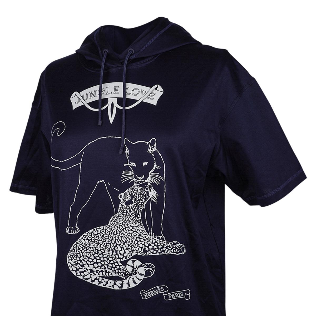 Hermes T-Shirt Hooded Jungle Love Marine / White 40 / 88 For Sale 1