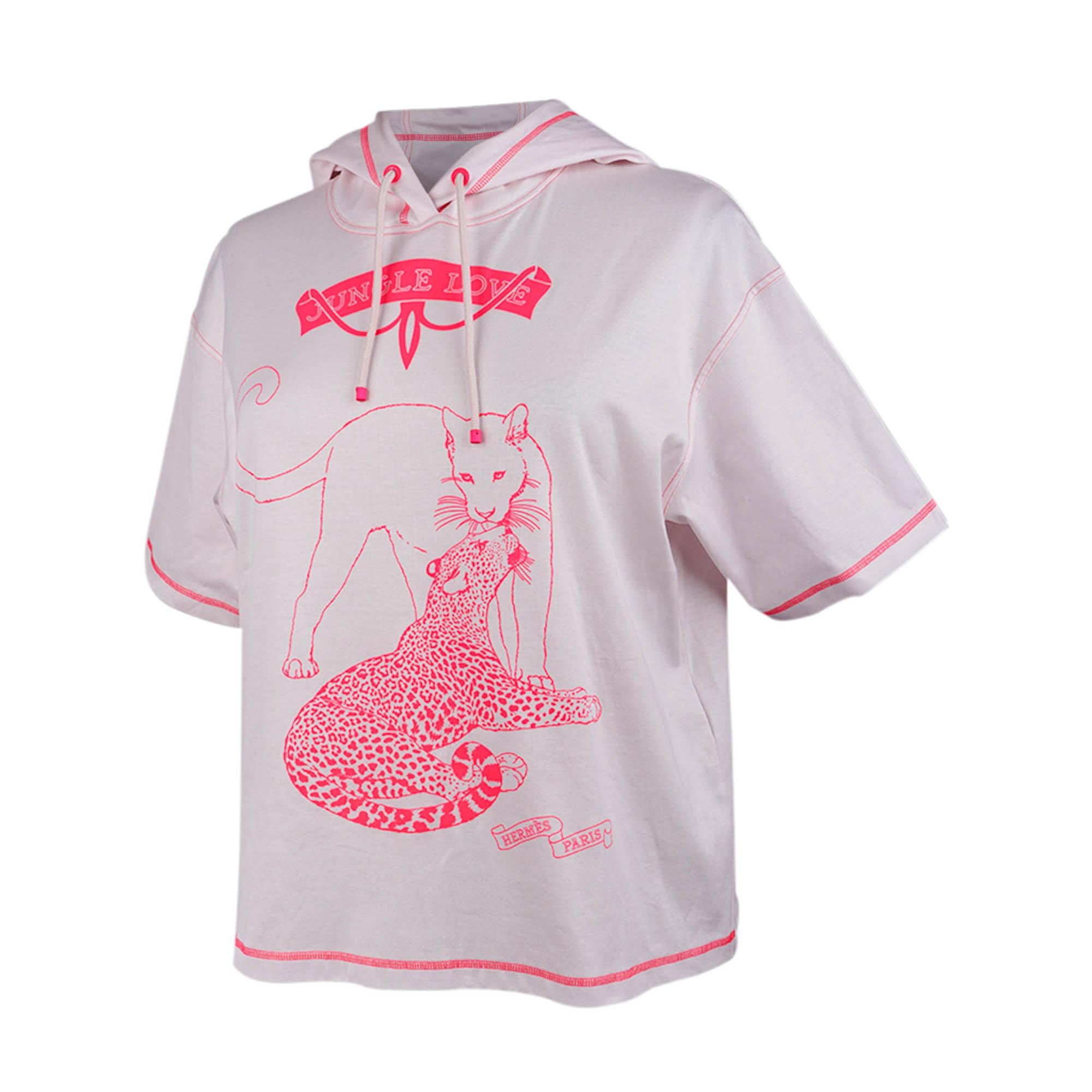 Gris Hermes T-Shirt Hoodie Jungle Love Rose Porcelaine Coton 40 / 8 en vente