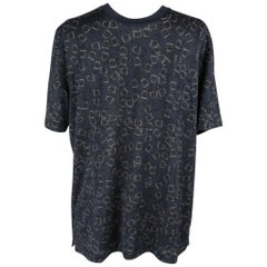 T-shirt Hermès pour homme en coton bleu beige avec imprimé étrier, taille L, neuf avec étiquettes 