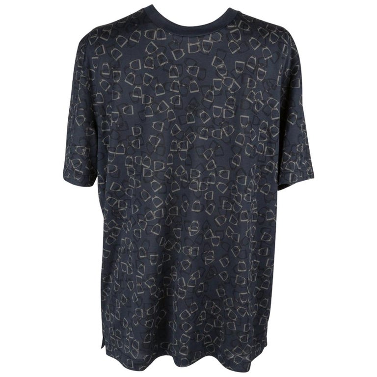Hermes T-Shirt Men's Etriers Stirrup Print Bleu Nuit Cotton L nwt at ...