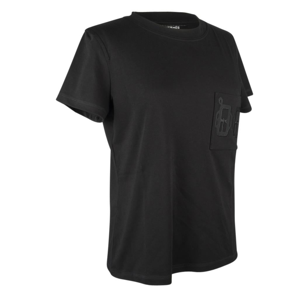 Hermès - T-shirt noir brodé pour femme avec poche, taille 42, neuf avec étiquettes en vente 1