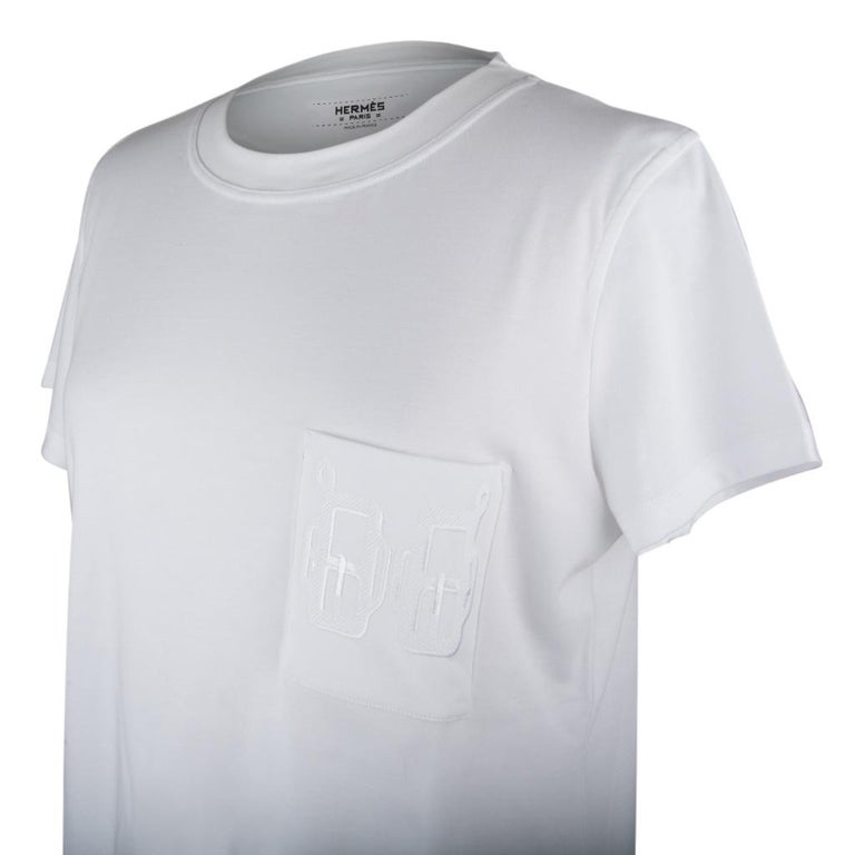 Hermes T-Shirt Femme Blanc Brodé Poche 42 nwt En vente sur 1stDibs