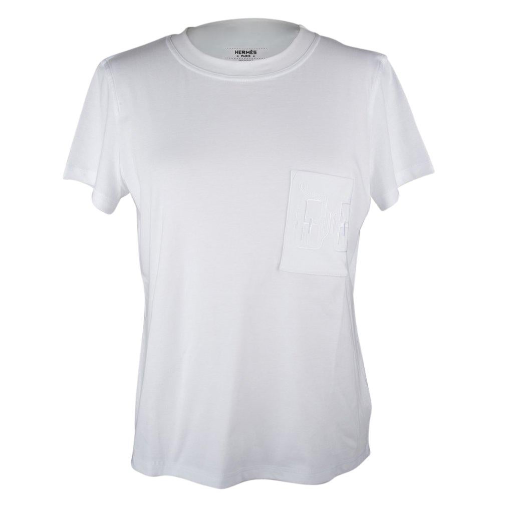 Hermes T-Shirt Femme Blanc Brodé Poche 42 nwt en vente