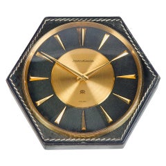 Retro Hermès Table Clock Jeager-LeCoultre Hand Stitched Leather, 1964