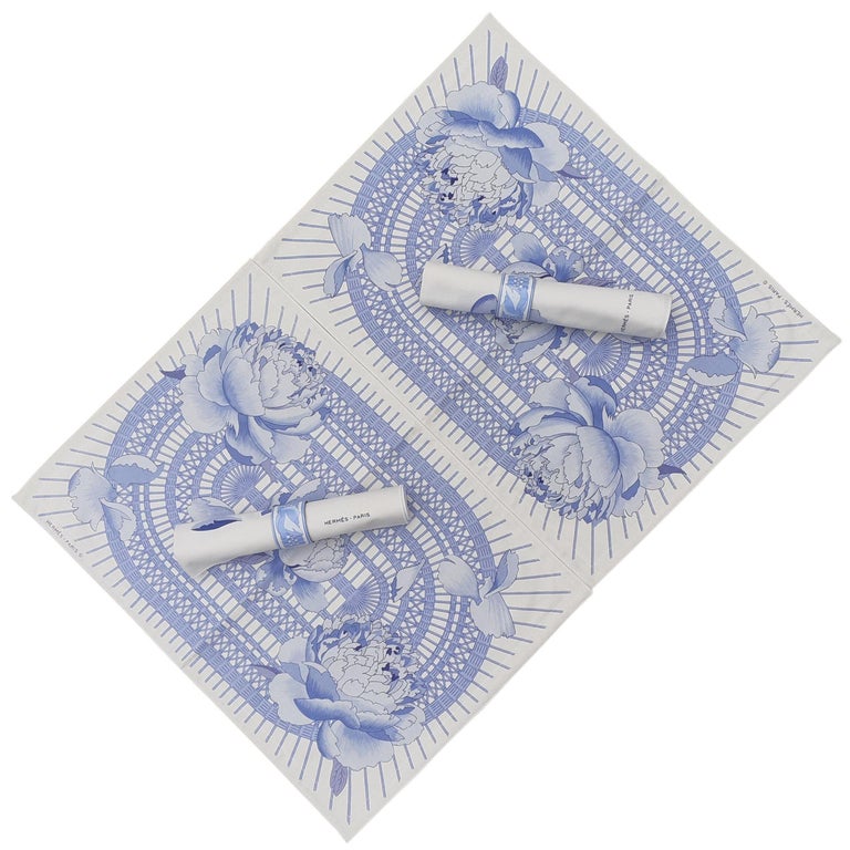 Hermès Table Set of 2 Placemats 2 Napkins 2 Napkin Rings Peony printed NIB at 1stDibs peony