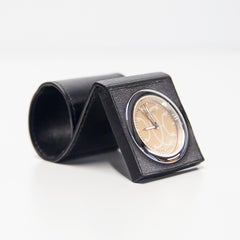 Sveglia Hermès da tavolo in acciaio e pelle nera