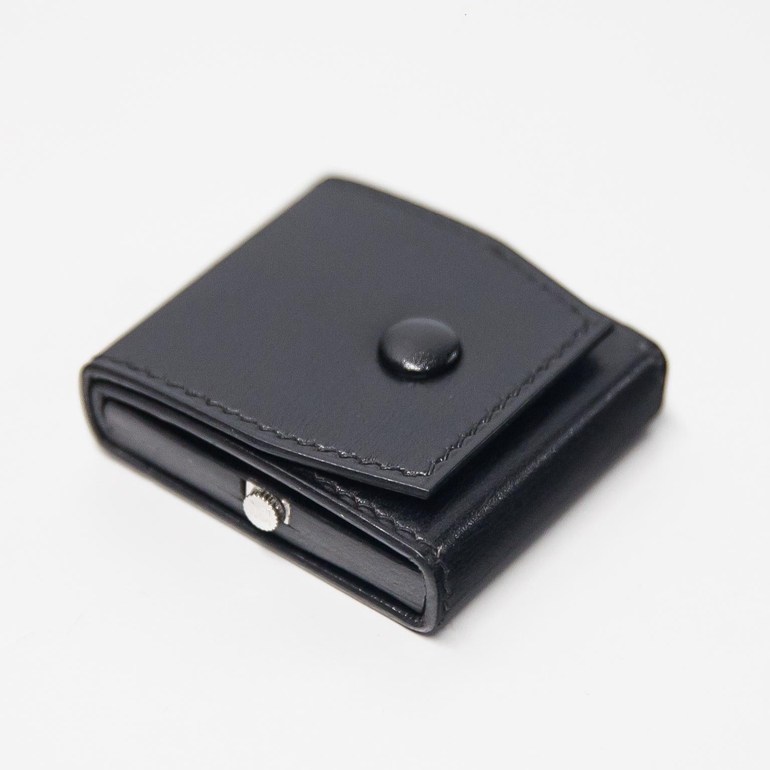 Hermès Table Steel Black Leather Alarm Clock In Good Condition In Munich, DE