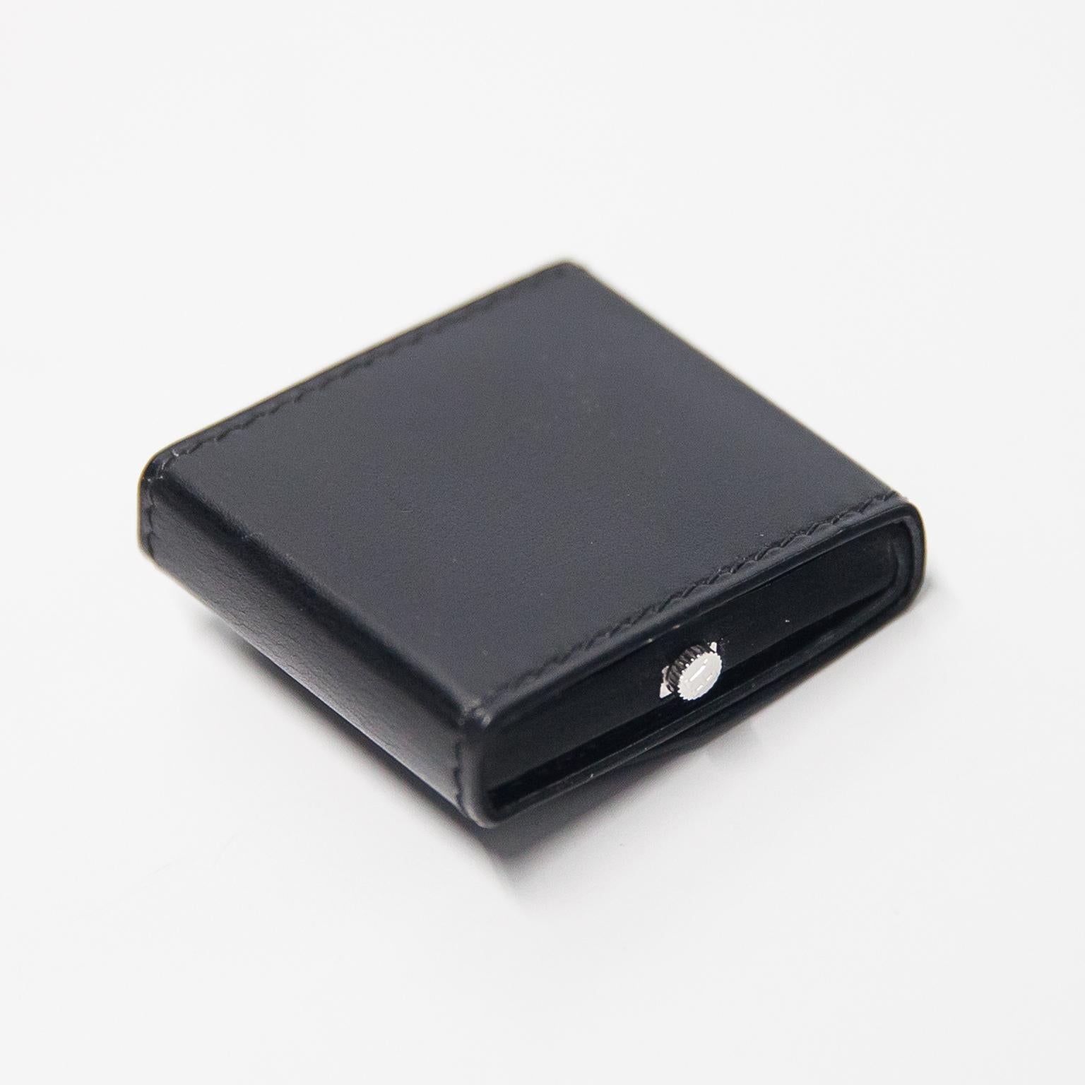 Late 20th Century Hermès Table Steel Black Leather Alarm Clock