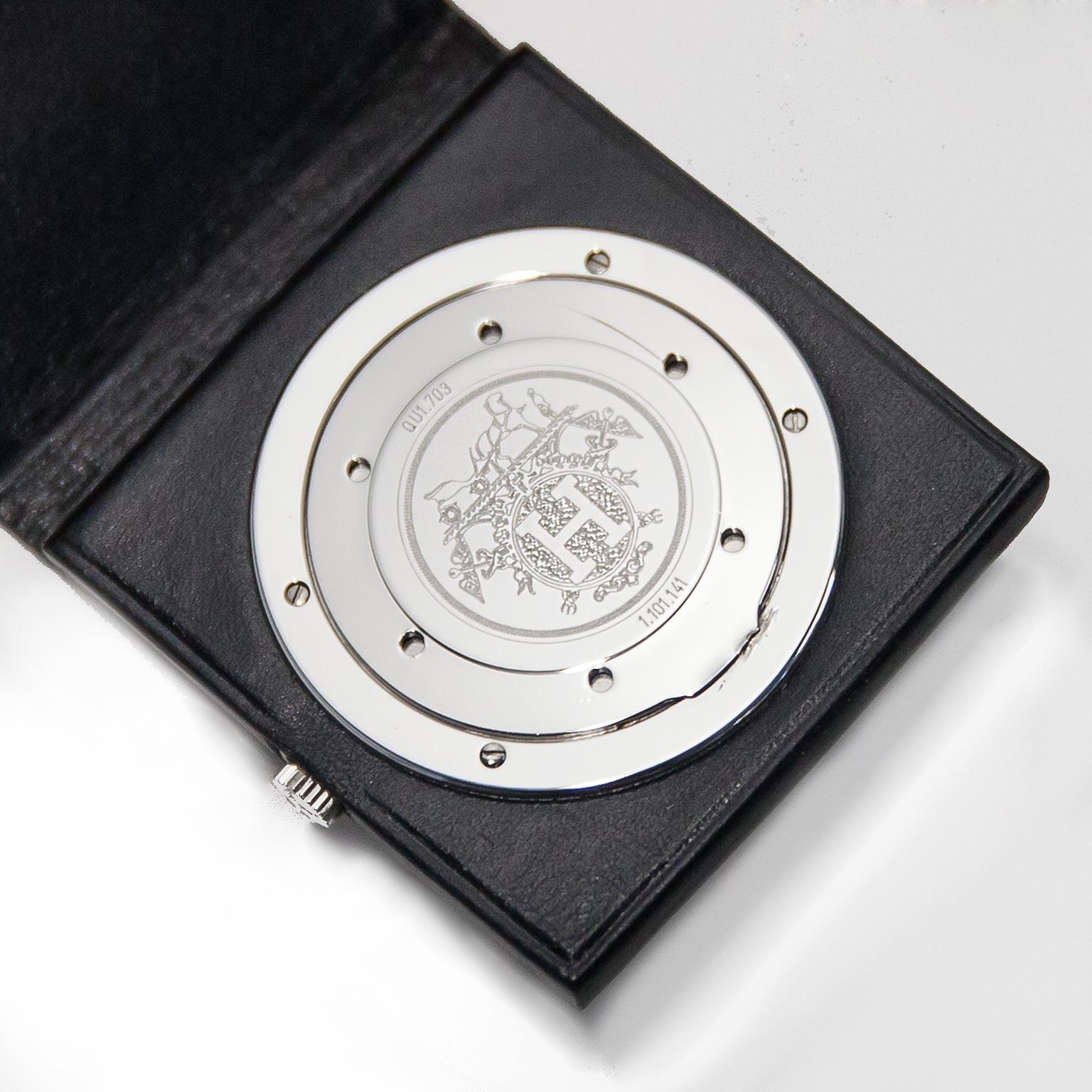 Hermès Table Steel Black Leather Alarm Clock 1