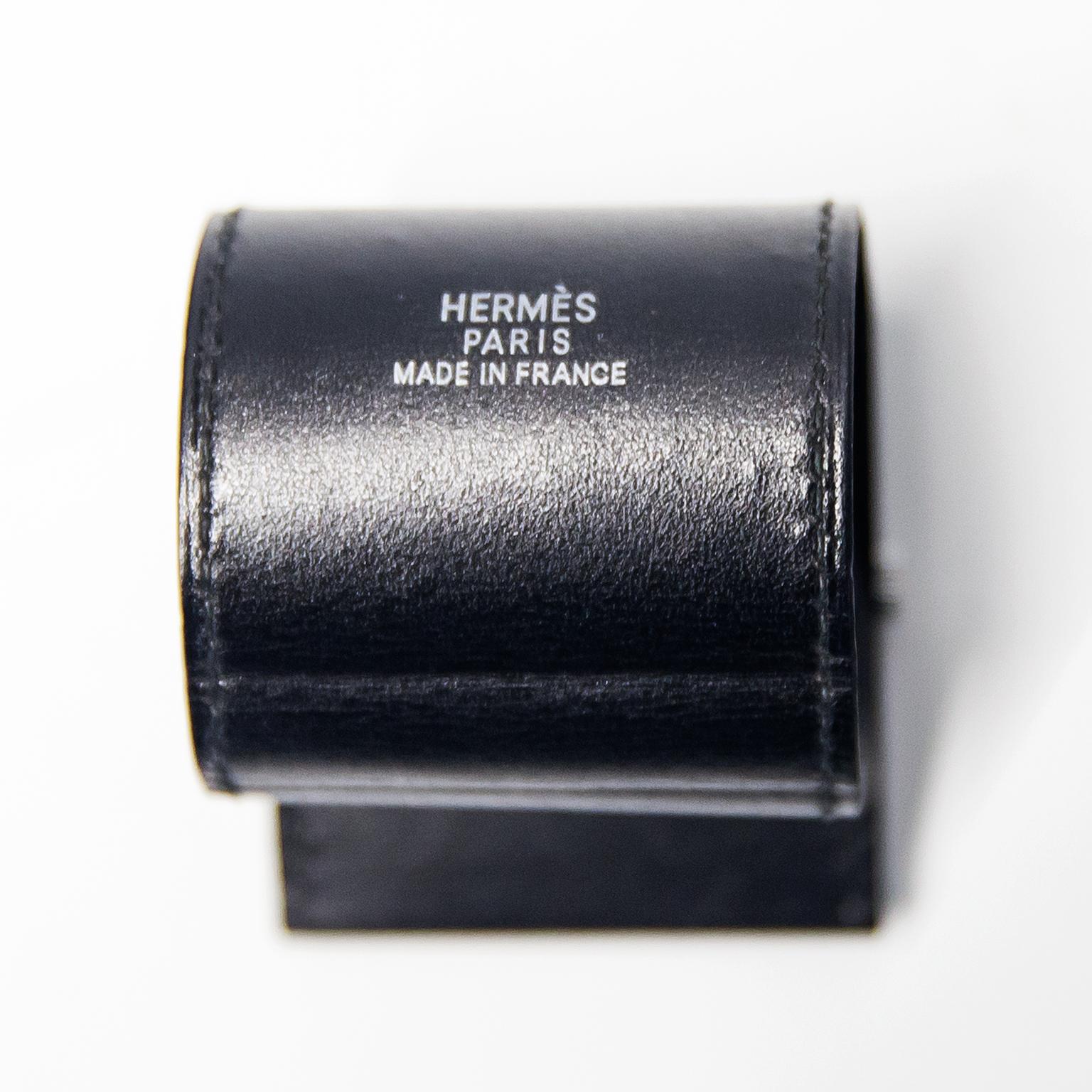 Hermès Table Steel Black Leather Alarm Clock 2