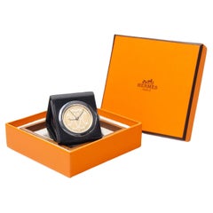 Hermès Table Steel Black Leather Alarm Clock