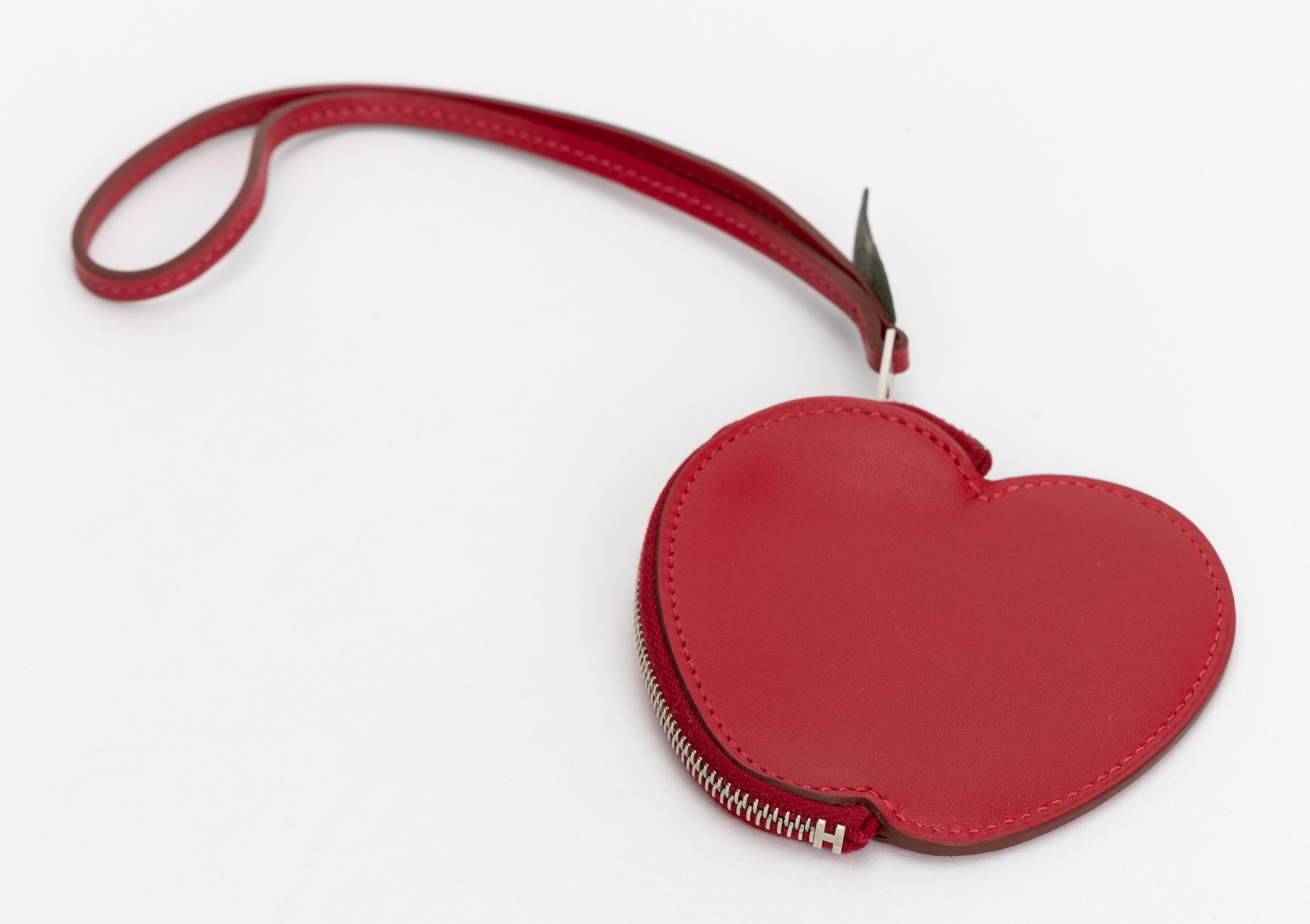 Red Hermes Tadelakt Pomme Coin Purse For Sale