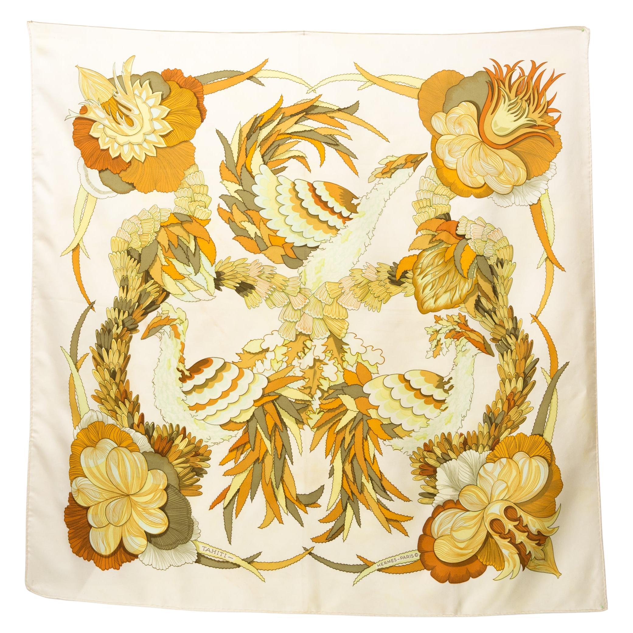 Hermes Tahiti by Cathy Latham Silk Scarf For Sale