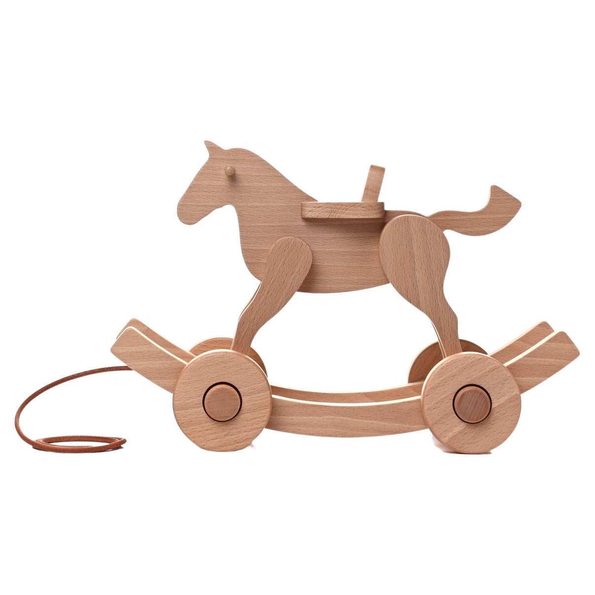 HERMES Tan Beechwood Spirit Pull-Along Rocking Horse Novelty Baby Toy