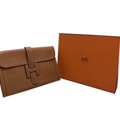 Hermes Tan Beige Leather Jige 29 cm Clutch Bag Pochette Handbag
