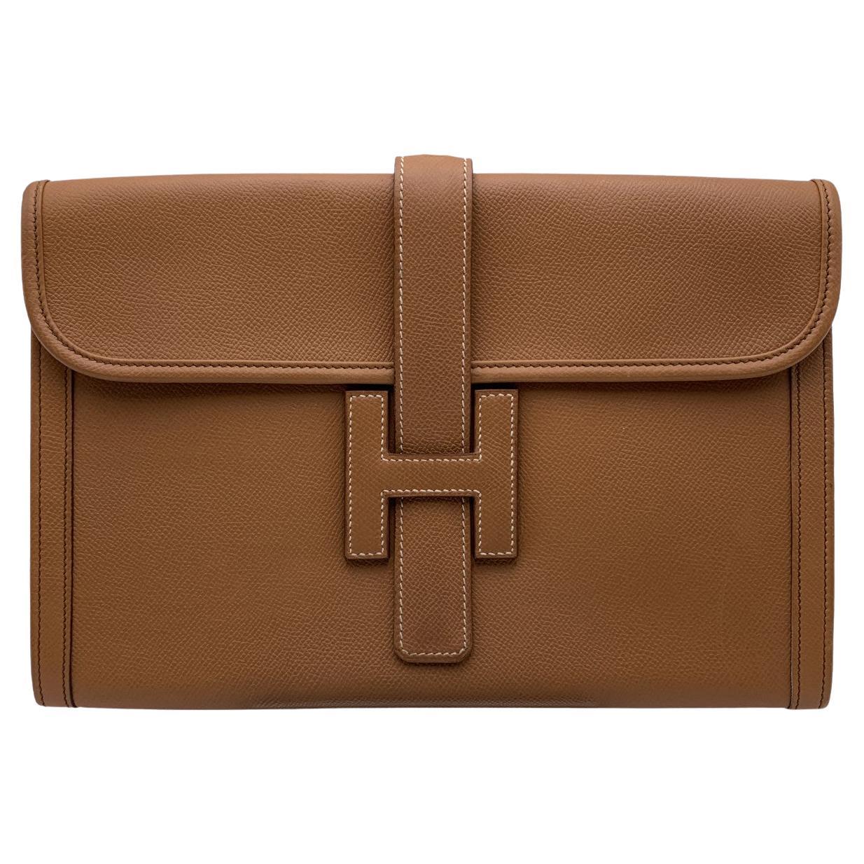 Hermes Tan Beige Leather Jige 29 cm Clutch Bag Pochette Handbag