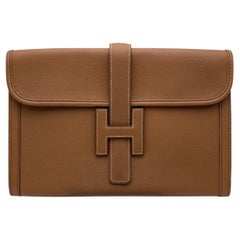 Vintage Hermes Tan Beige Leather Jige 29 cm Clutch Bag Pochette Handbag