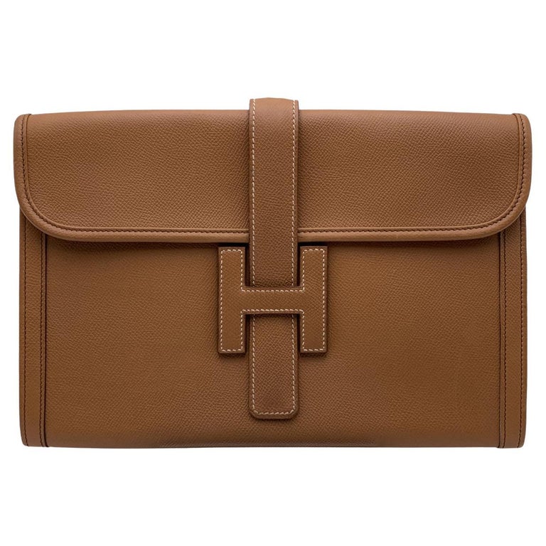 Hermes Tan Beige Leather Jige 29 cm Clutch Bag Pochette Handbag at 1stDibs