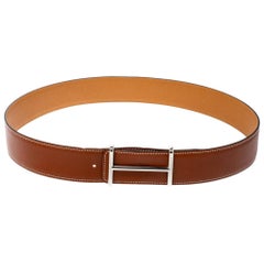 Hermes Tan/Brown Box et Togo Leather Idem Reversible Belt 90CM