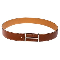 Hermes Tan/Brown Box et Togo Leather Idem Reversible Belt 90CM