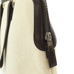 Hermes Tan Brown Canvas Carryall Bowling Evening Top Handle Satchel Bag