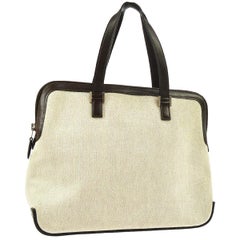 Hermes Tan Brown Canvas Carryall Bowling Evening Top Handle Satchel Tote Bag