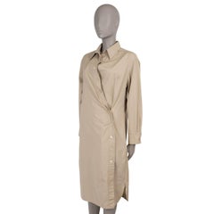 HERMES tan braun Baumwolle ASYMMETRIC POPLIN SHIRT Kleid 46 XXL