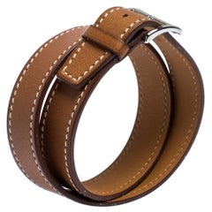 Hermes Tan Brown Leather Double Tour Orlando Bracelet T4