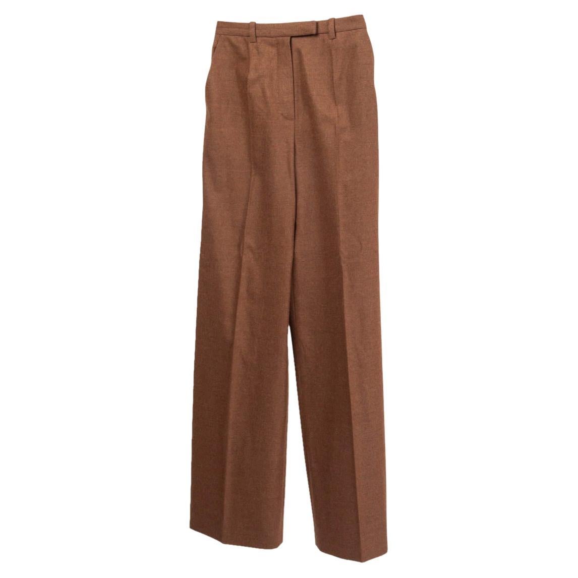 HERMES tan brown wool HIGH-WAISTED Pants 34 XXS