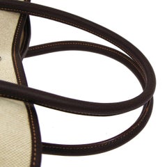Hermes Tan Canvas Brown Leather Top Handle Carryall Travel Tote Bag
