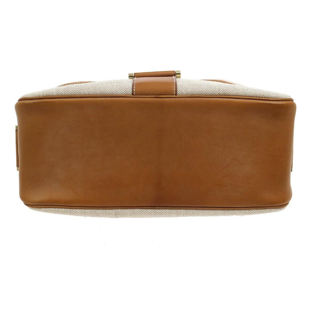 Hermes Tan Canvas Cognac Leather Gold Saddle Flap Carryall Shoulder Bag 1