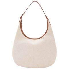 Hermes Tan Canvas Cognac Leather Trim Carryall Hobo Shoulder Bag in Box