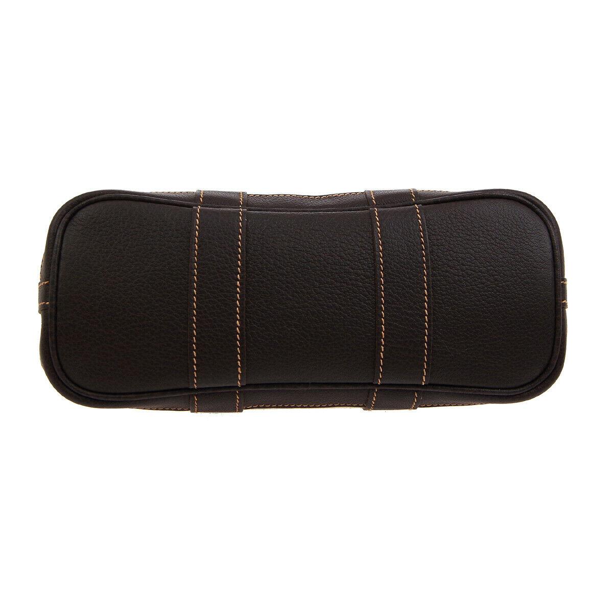 Beige Hermes Tan Canvas Dark Brown Leather Small Mini Evening Clutch Bag in Box 