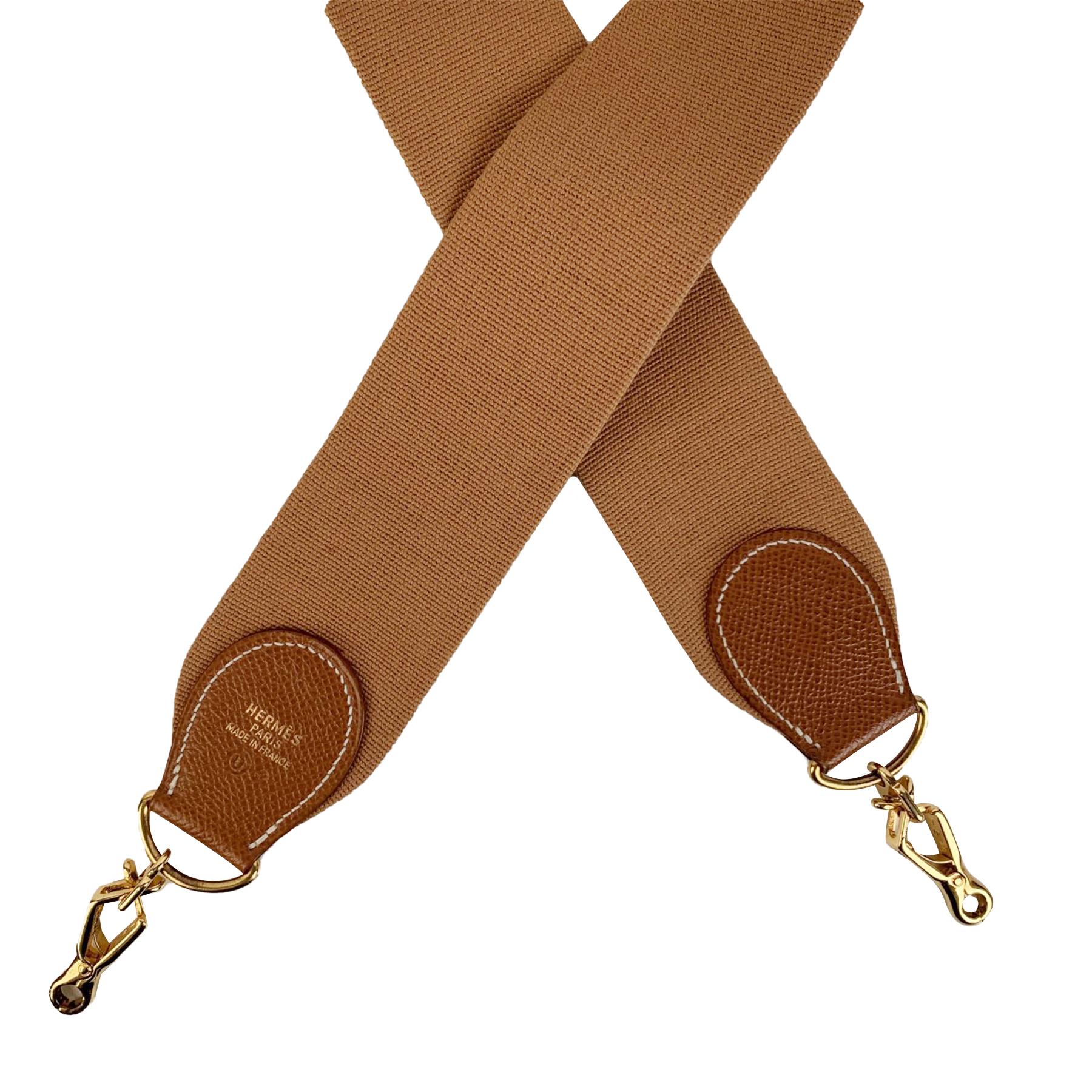 Brown Hermes Tan Canvas Leather Shoulder Strap for Evelyn Bag