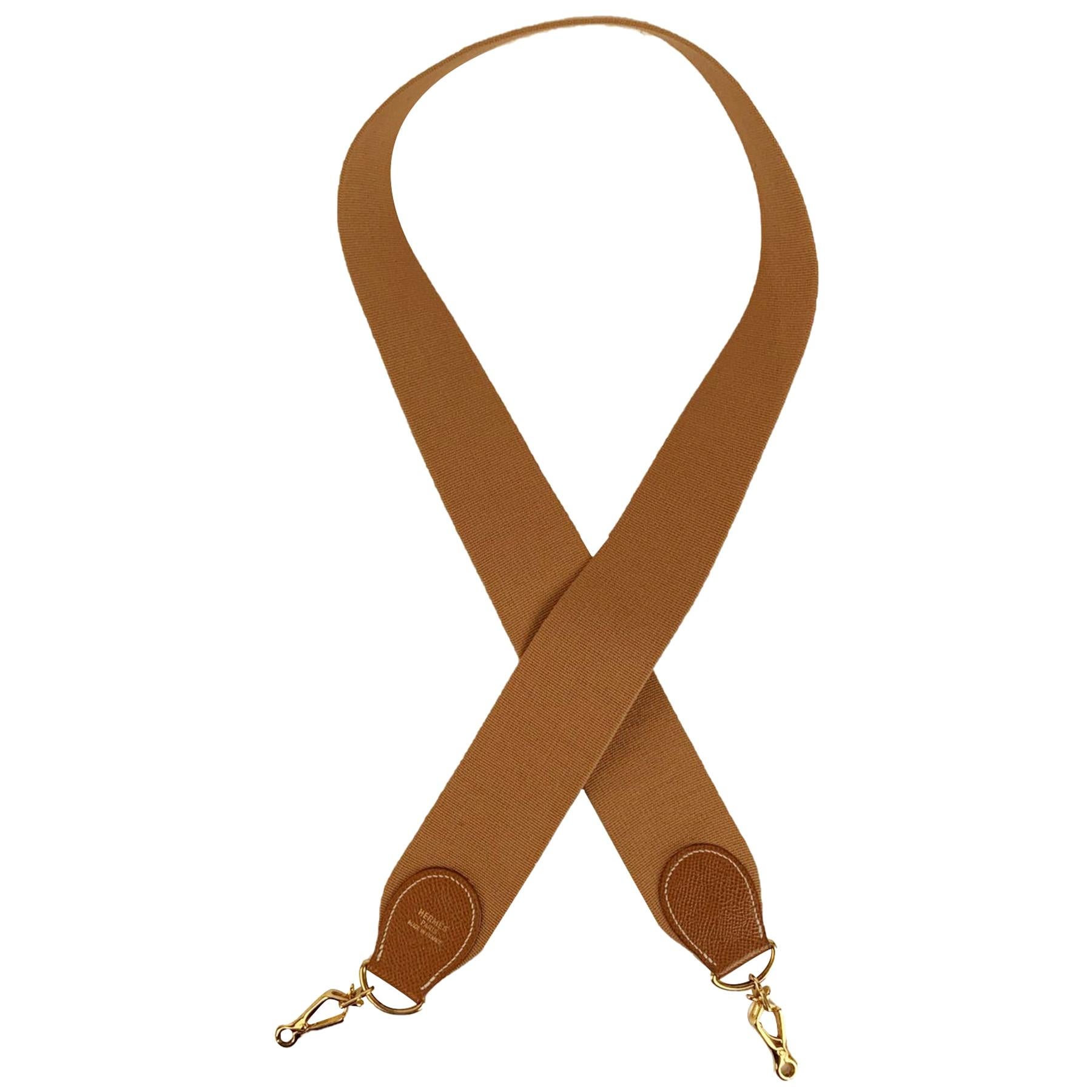 Hermes Tan Canvas Leather Shoulder Strap for Evelyn Bag