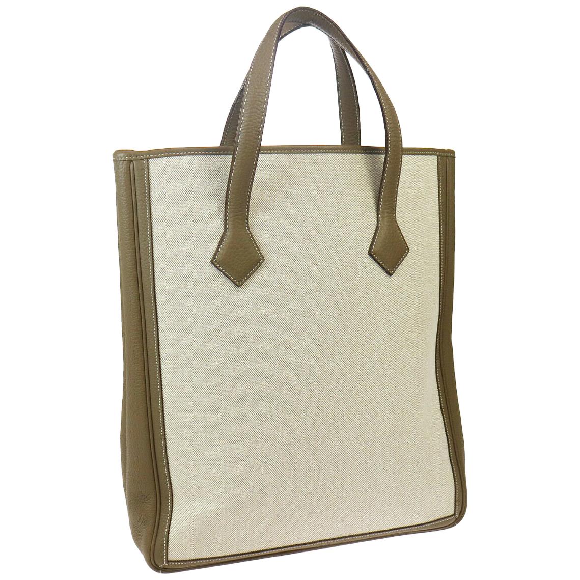 Hermes Tan Canvas Taupe Leather Carryall Travel Men's Women's Tote Bag For Sale