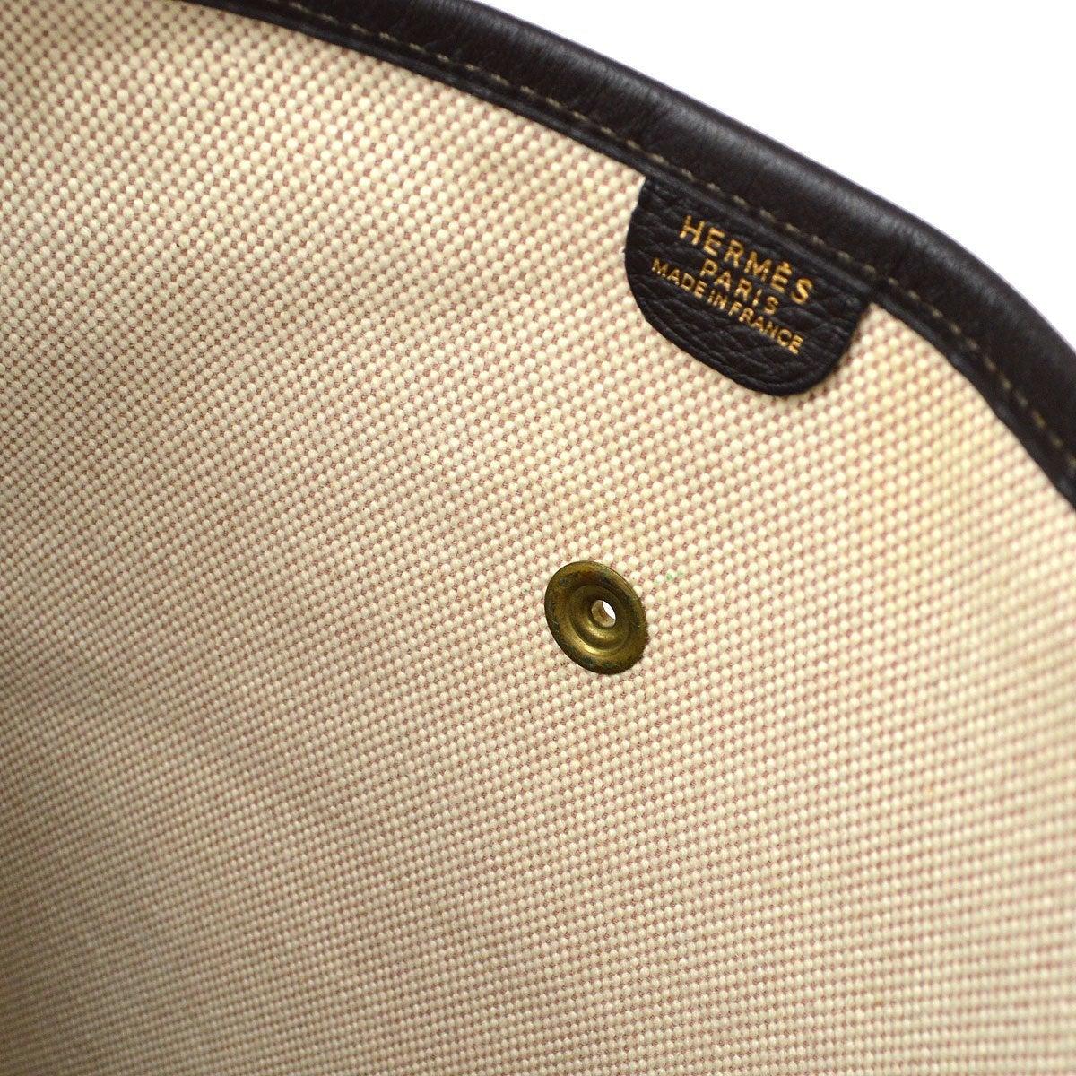 HERMES Tan Cream Ivory Toile Canvas Clemence Leather Gold Hardware Shoulder Bag In Good Condition In Chicago, IL